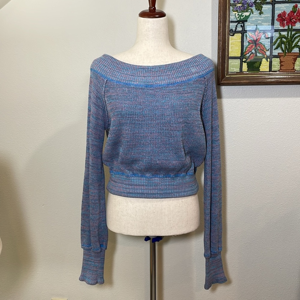 Free People Blue Pink Off The Shoulder Sweater Size Large